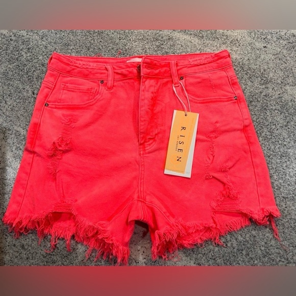 Women's Risen Coral Distressed Shorts - Picture 2 of 8